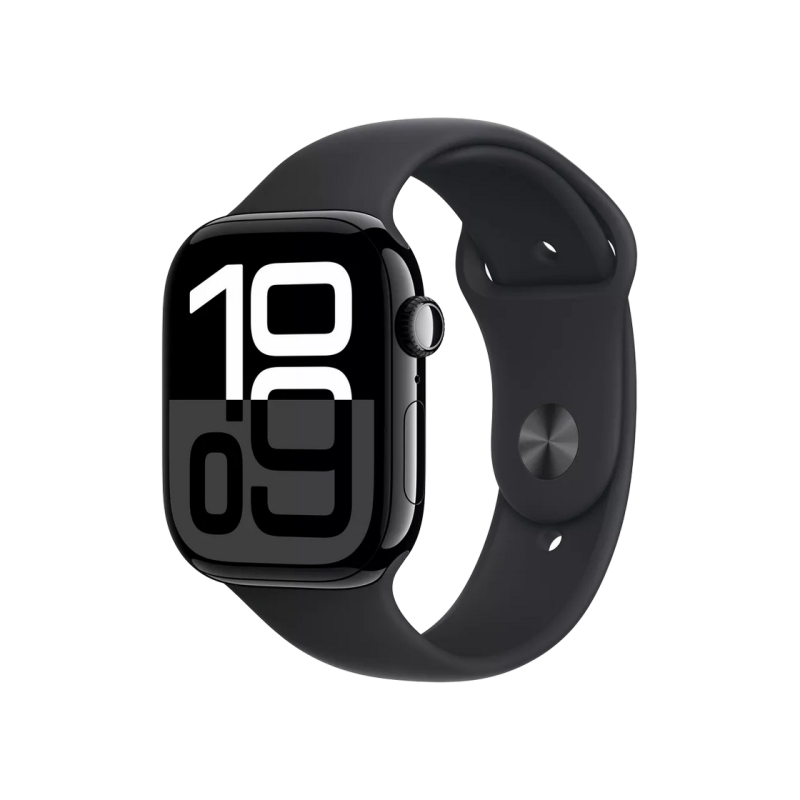Apple Watch Series 10 GPS, 42 мм, корпус из алюминия цвета «чёрный уголь» с чёрным спортивным ремешком — M/L, MWWF3
