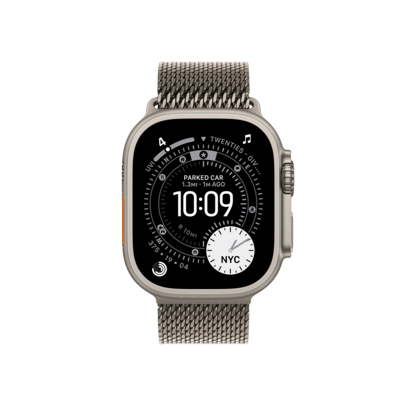 Apple Watch Ultra 3 GPS + Cellular, 49mm Natural Titanium Case with Natural Titanium Milanese Loop - Small, MEWW4