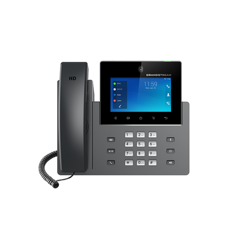Grandstream GXV3450 Видео, 16 SIP, 16 линий, Android, 5-дюймовый сенсорный экран, PoE, Wi-Fi 5, черный