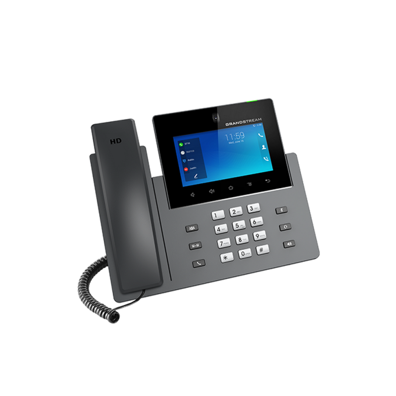 Grandstream GXV3450 Видео, 16 SIP, 16 линий, Android, 5-дюймовый сенсорный экран, PoE, Wi-Fi 5, черный