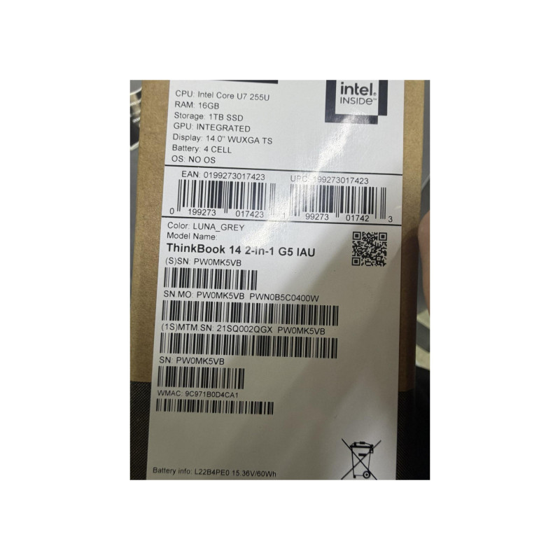 Уценка A NB Lenovo 14.0" ThinkBook 14 2-in-1 G5 IAU Grey (Core Ultra 7 255U 16Gb 1Tb