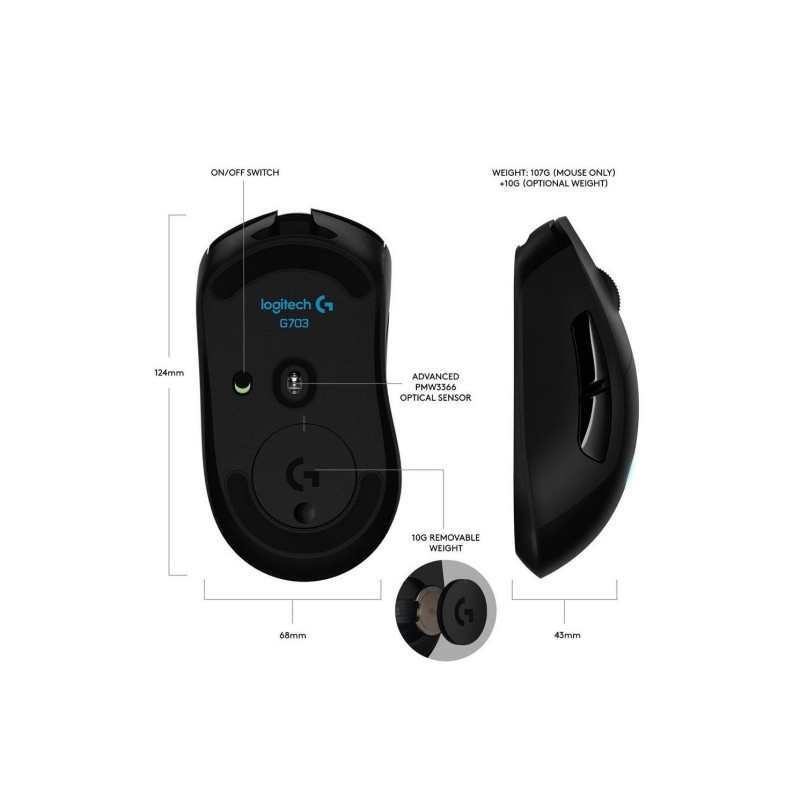 Mouse Logitech G703, Black