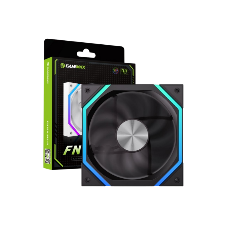 Корпусный вентилятор GAMEMAX FN12A-N2, 120 мм, ARGB-подсветка, 16 светодиодов, 9 лопастей, ШИМ, <33,7 дБ, 53,87 куб. футов в минуту, 800–2000 об/мин, гидроподшипник