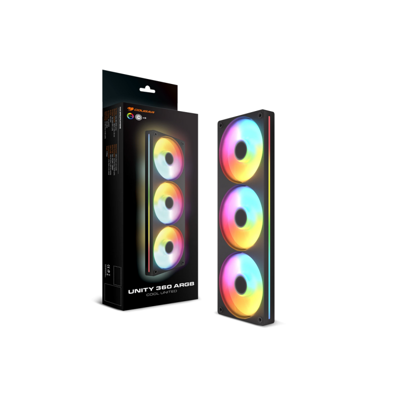 PC Case Fan Cougar Unity360-RB, Cooling kit, 3x120mm ARGB, 363.3x125x25mm, 700-1600 RPM, 33.5 dBA, 49 CFM, PWM,