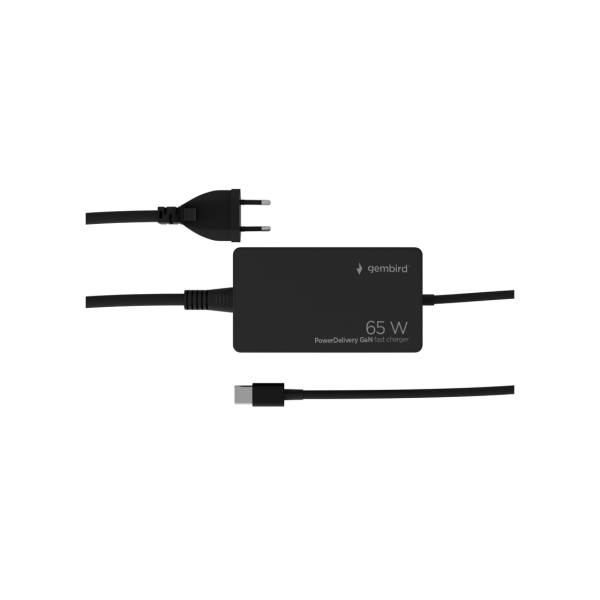 Încărcător pentru laptop Gembird, 65W PowerDelivery GaN Type-C, Black, NPA-AC-PDQC65-01