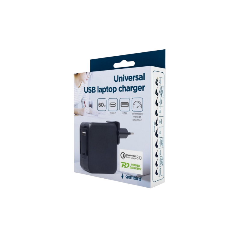 Зарядное устройство для ноутбука Gembird, NP main 60W универсальный NPA-PD60-01