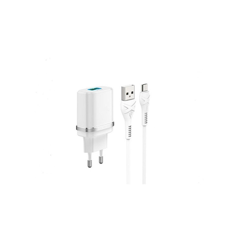 Дорожный адаптер XPower, быстрая зарядка QC3.0 + кабель Type-C, белый