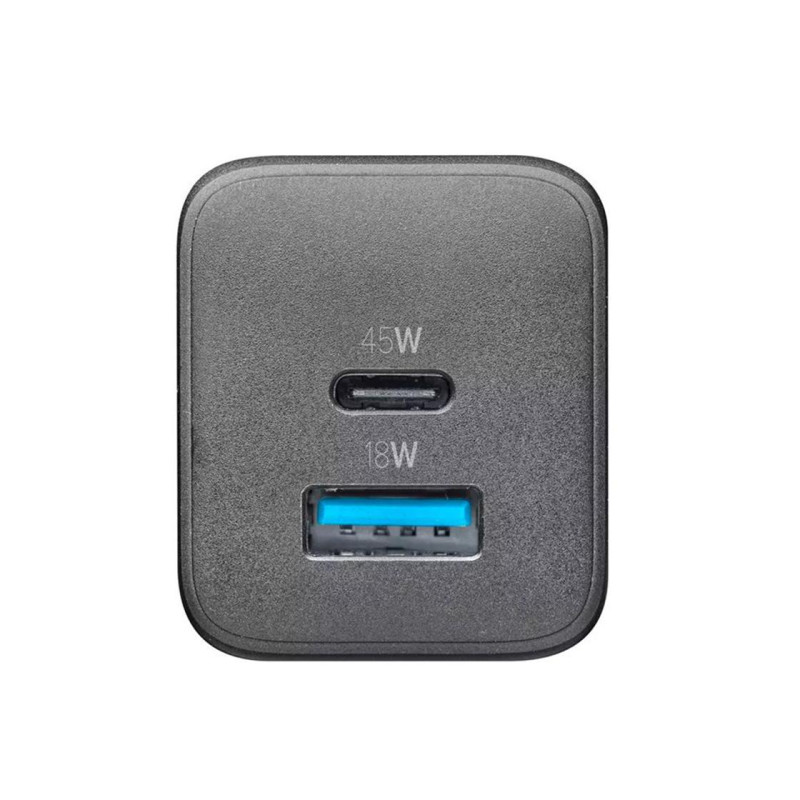 Зарядное устройство GAN Cellularline, 2 порта, PD + USB, 45 Вт, черное