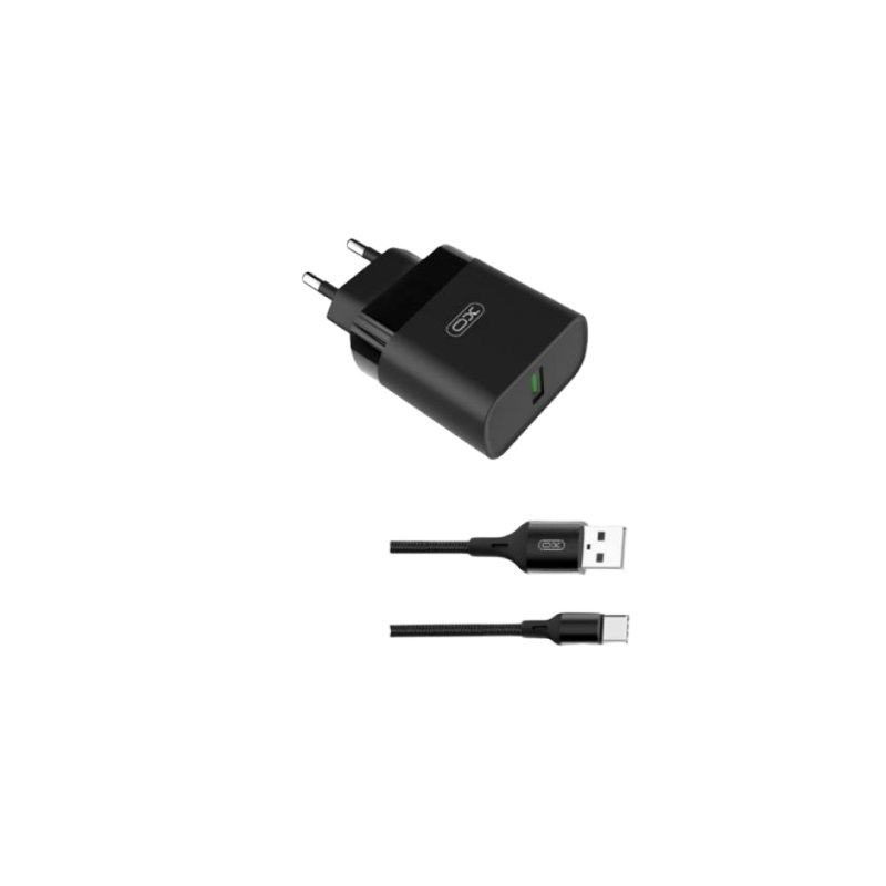 Wall Charger XO + Micro-USB Cable, 1USB, Q.C3.0 15W, L63 Black