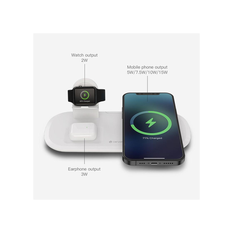 Беспроводное зарядное устройство Devia Smart 3-в-1 15 Вт, белое