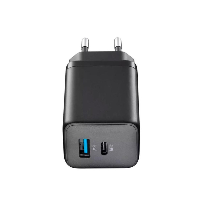 Зарядное устройство GAN Cellularline, 2 порта, PD + USB, 45 Вт, черное
