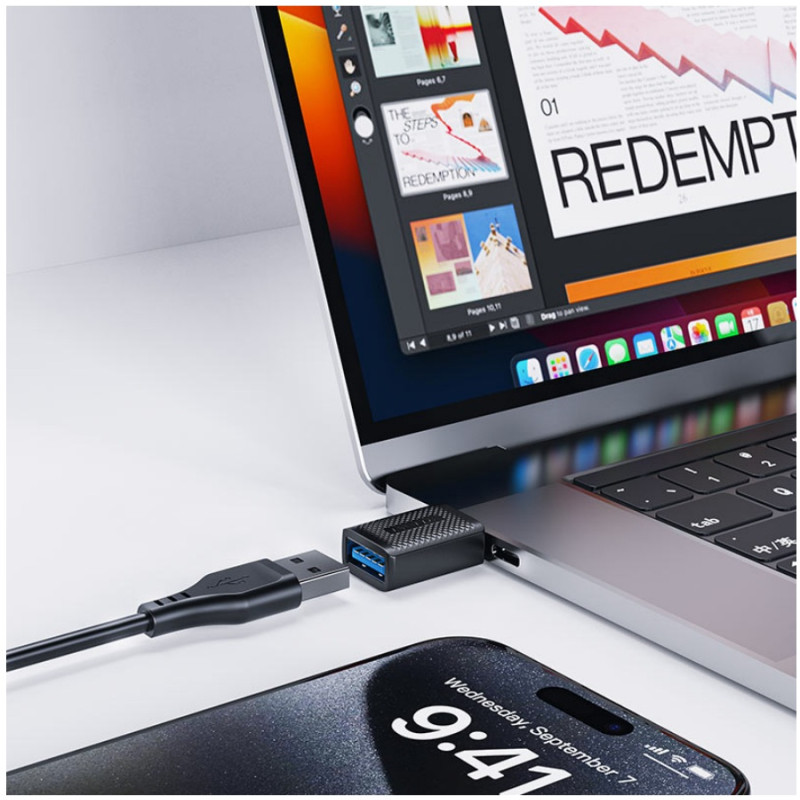 Adapter USB-A to USB-C, Acefast J1, Black