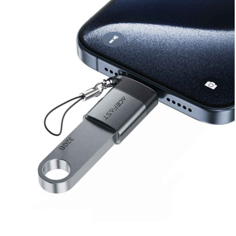 Adapter USB-A to USB-C, Acefast J7, Metal Gray