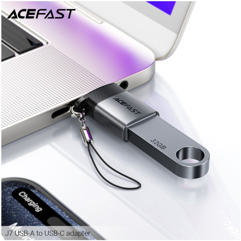 Adapter USB-A to USB-C, Acefast J7, Metal Gray
