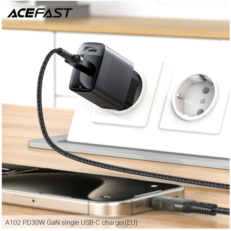 Зарядное устройство Acefast A102 PD30W, GaN single USB-C charger, Black