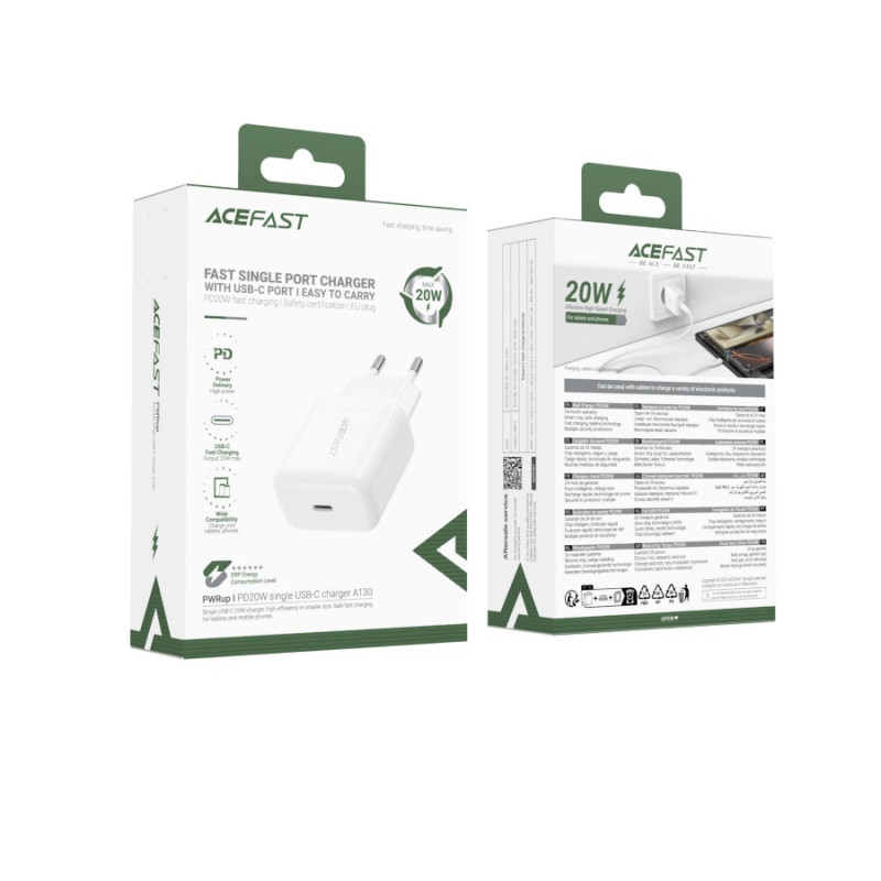 Зарядное устройство Acefast A130 PD20W, GaN single USB-C charger, White