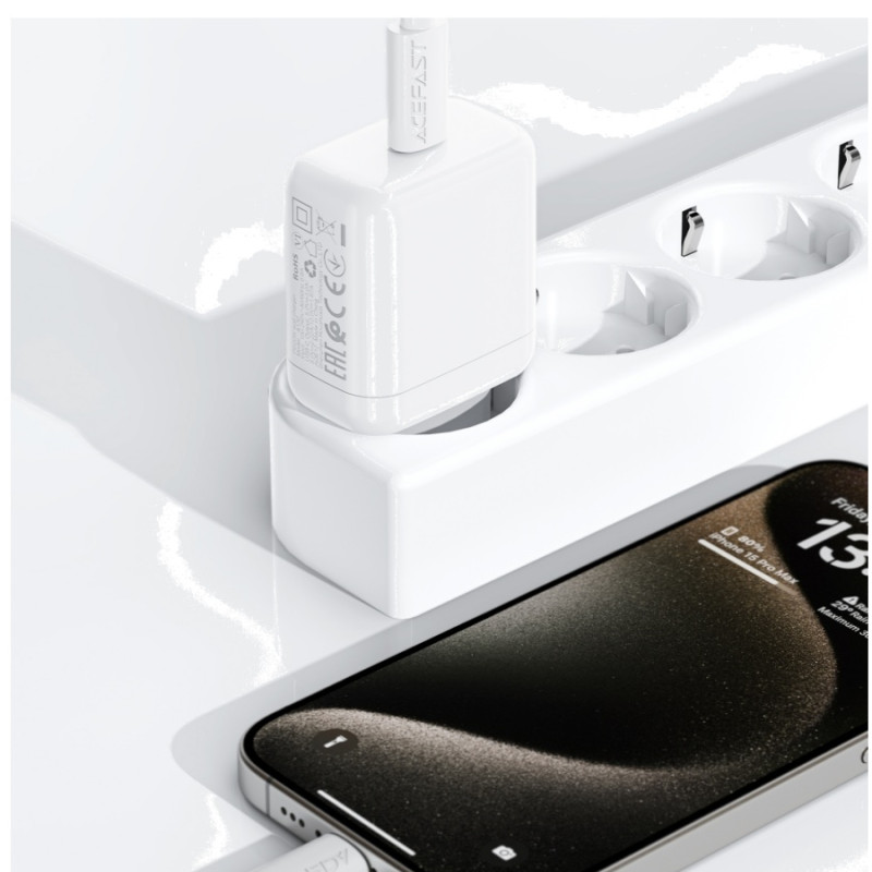 Зарядное устройство Acefast A130 PD20W, GaN single USB-C charger, White