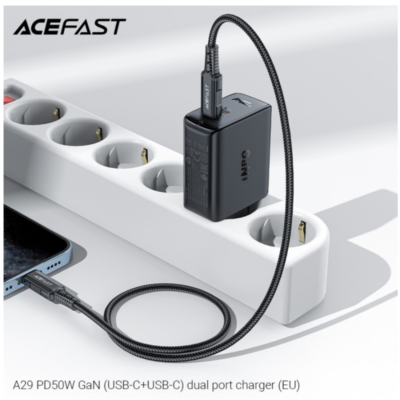Зарядное устройство Acefast A29 PD50W, GaN (USB-C+USB-C) dual port charger, Black