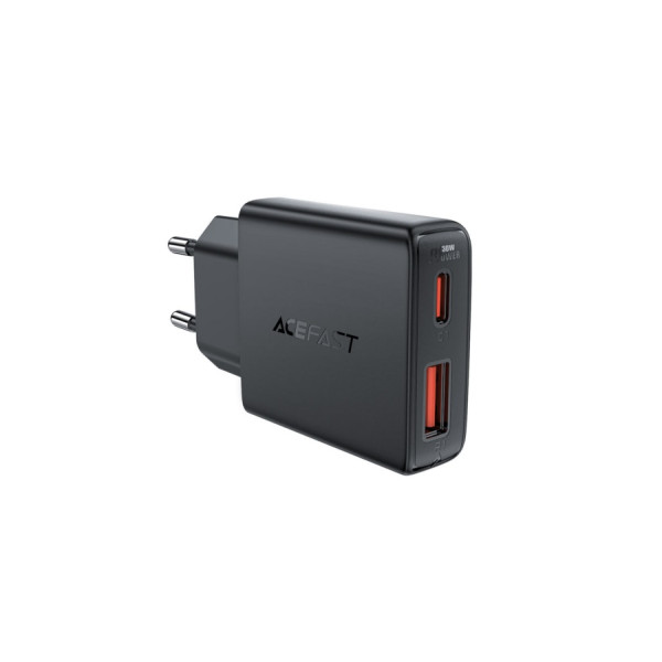 Зарядное устройство Acefast A69 PD30W, GaN (USB-A+USB-C) ultra-thin charger, Black