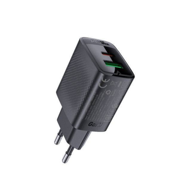 Зарядное устройство Acefast A78 PD20W, GaN (USB-A+USB-C) charger, Black