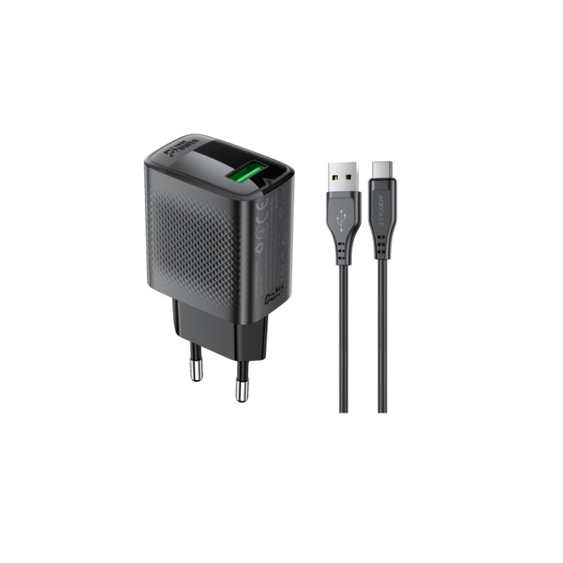 Зарядное устройство Acefast A90 QC18W, GaN single USB-A charger set, Black