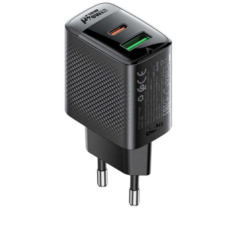 Зарядное устройство Acefast A98 PD30W, GaN (USB-C+USB-A) charger, Black
