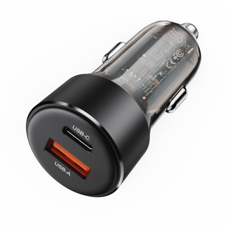 Автомобильное зарядное устройство Acefast B12 60W, (USB-A+USB-C) dual-port car charger, Black