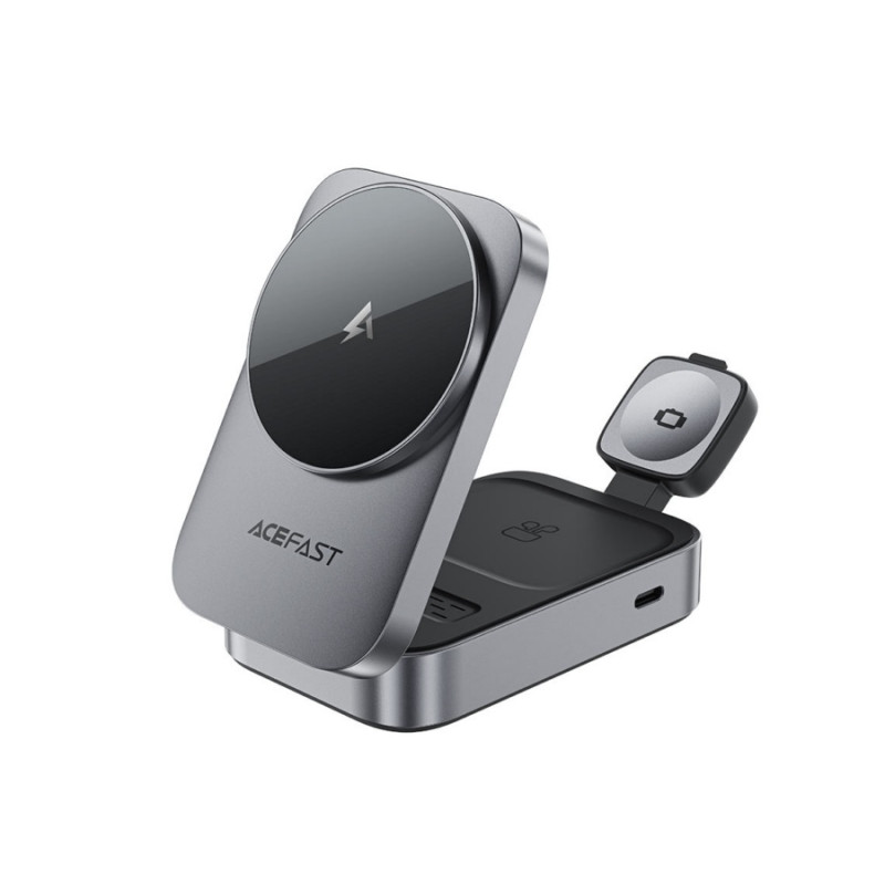 Зарядное устройство Acefast E22, Desktop 3-in-1 Wireless Charging holder, Metal Gray