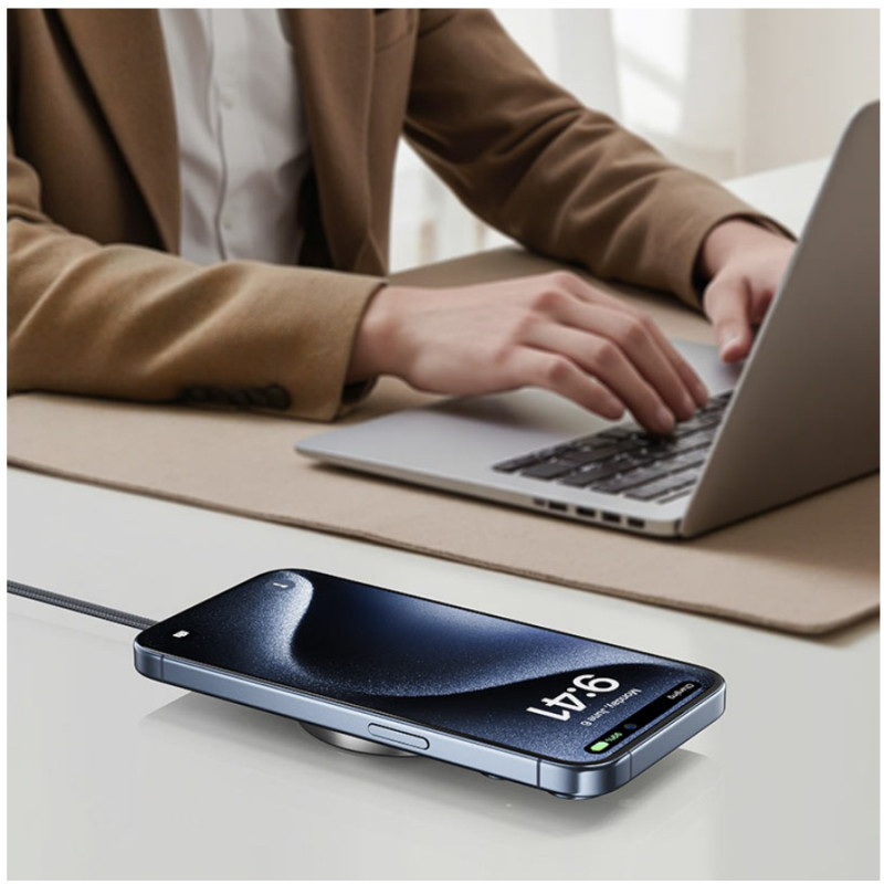 Зарядное устройство Acefast E24 QI2, desktop magnetic wireless charger with cable, Metal Gray