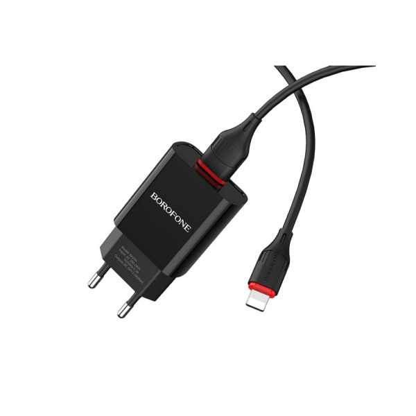 Настенное зарядное устройство XPower + кабель Lightning, 2USB, 2,4 А, черный