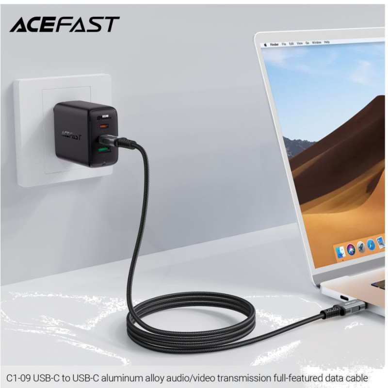 Кабель USB Type-C to Type-C, Acefast C1-09, Black- Gray