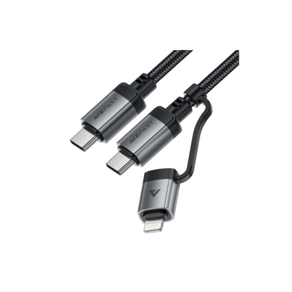 Кабель USB Type-C to Type-C/ Lightning 1.2m, Acefast C20-01, 60W/30W, aluminum alloy connectors charging data cable, Black