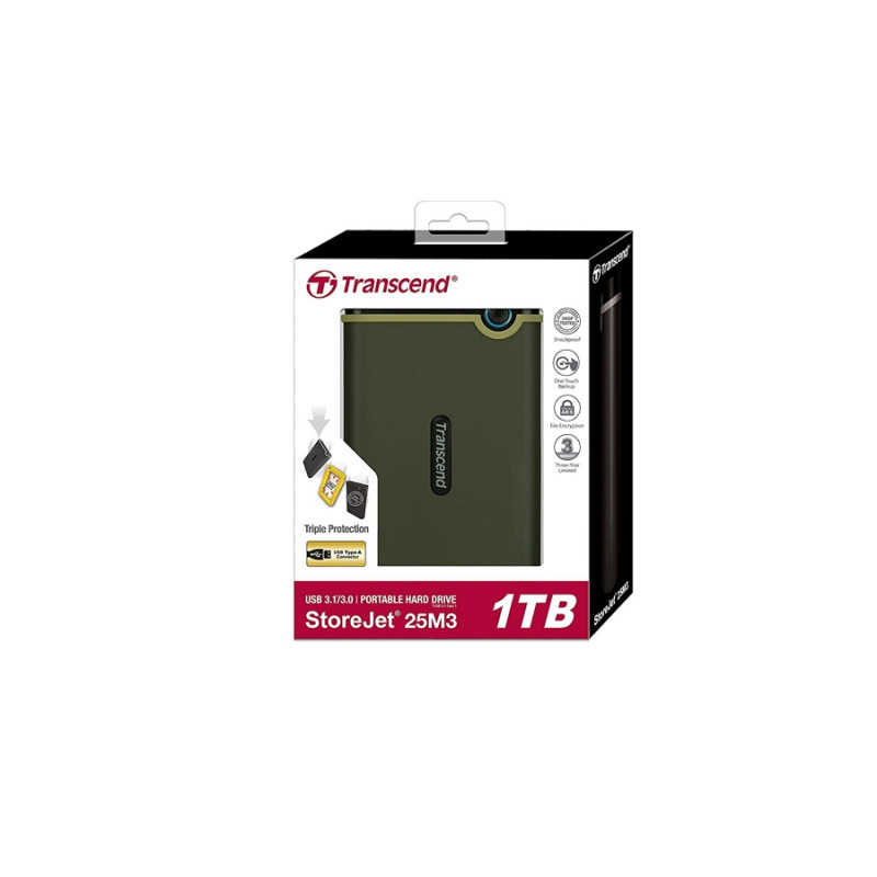 HDD Extern 1.0TB Transcend StoreJet 25M3G, Military Green
