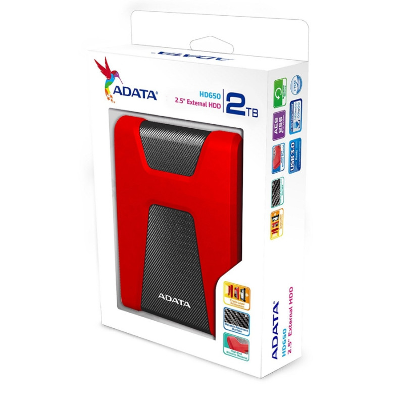 2.5" HDD Extern 2Tb (USB3.1) ADATA HD650 Red (AHD650-2TU31-CRD)