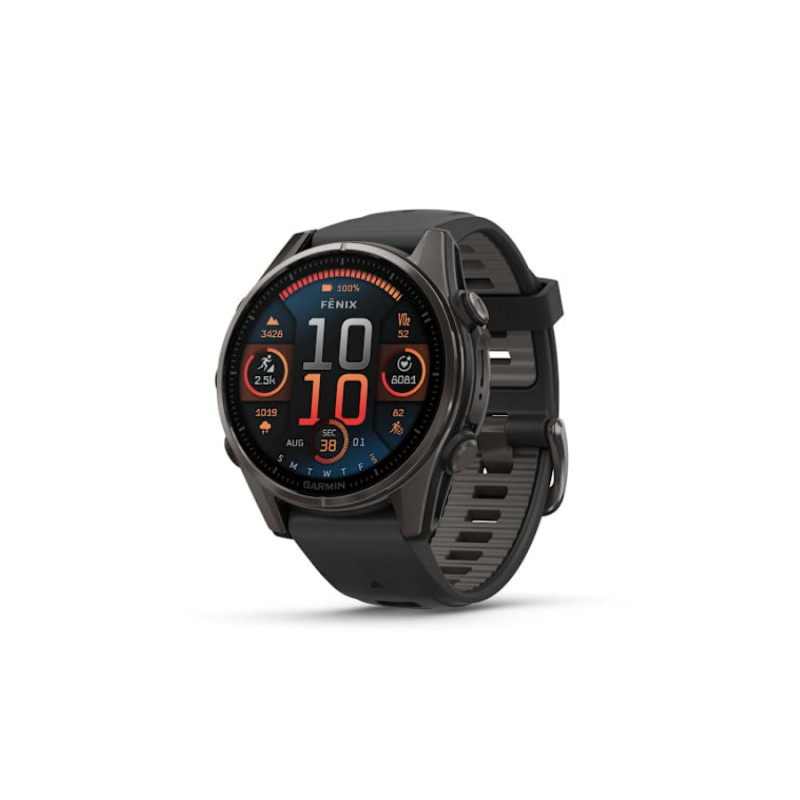 Умные часы Garmin fenix 8 – 43 mm, Carbon Gray DLC Titanium with Black/Pebble Gray Silicone