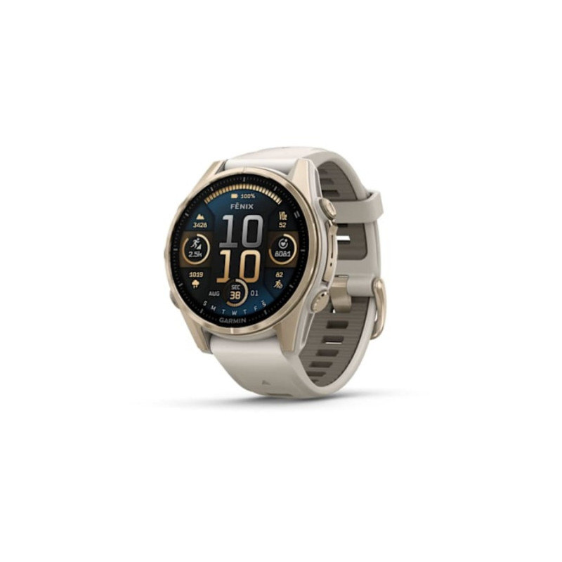 Умные часы Garmin fenix 8 – 43 mm, Soft Gold with Fog Gray/Dark Sandstone Silicone Band
