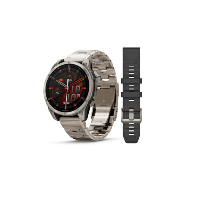 Умные часы Garmin fenix 8 – 47 mm, Bare Titanium, Graphite with Titanium Band + Graphite Silicone Band