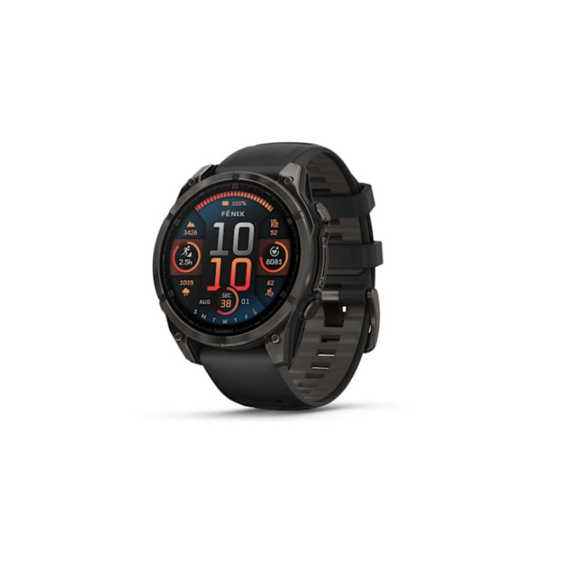 Умные часы Garmin fenix 8 – 47 mm, Carbon Gray DLC Titanium with Black/Pebble Gray Silicone