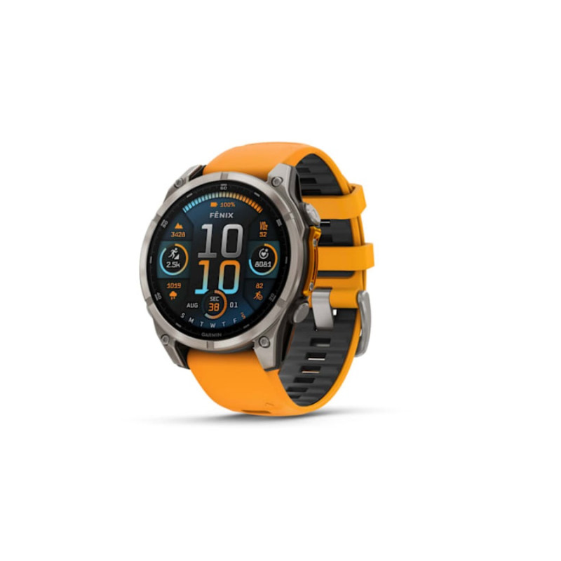 Умные часы Garmin fenix 8 – 47 mm, Titanium with Spark Orange/Graphite Silicone Band