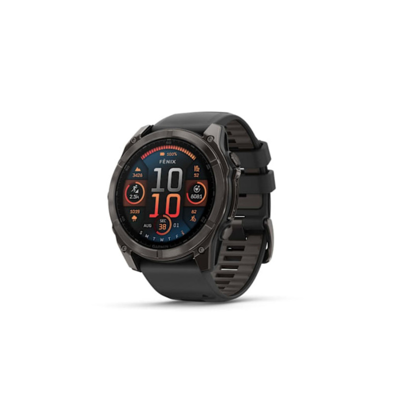 Умные часы Garmin fenix 8 – 51 mm, Carbon Gray DLC Titanium with Black/Pebble Gray Silicone