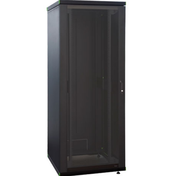 Стеллаж напольный стандарт 42U, SN-NO 19" 42U-06-10-ДС-ПГ-2БГ, 600х1000х1997/2012, Дверца стеклянная, Черный