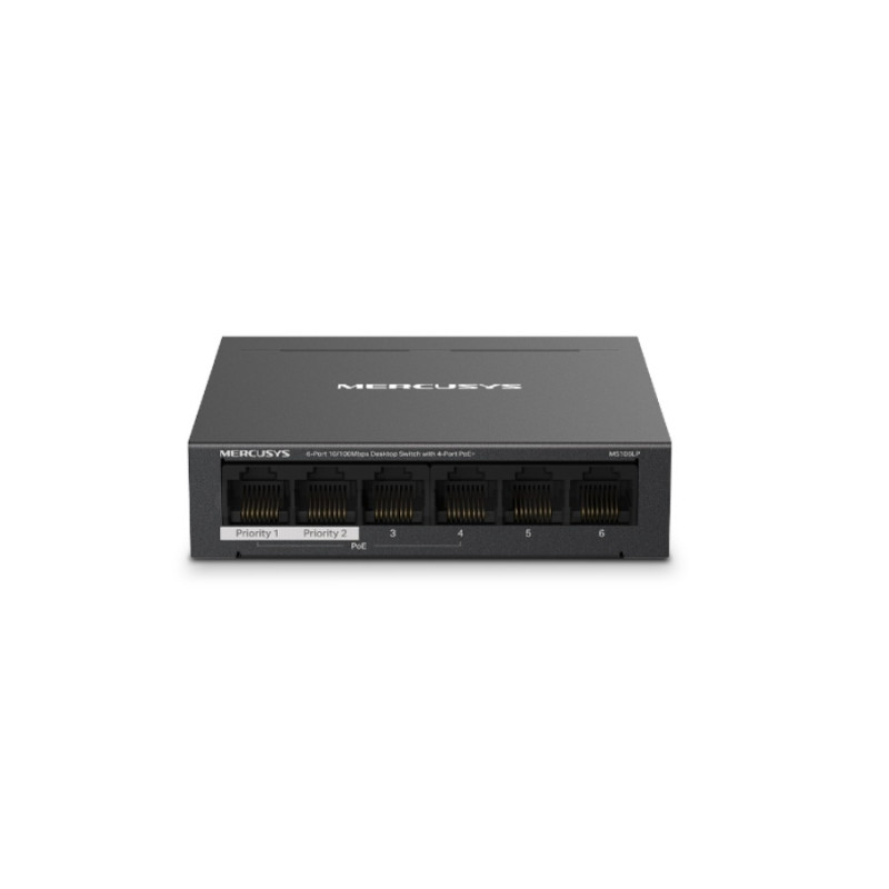 6-портовый 10/100M MERCUSYS PoE+ коммутатор, MS106LP, с 4 портами PoE, бюджетный 40 Вт, стальной корпус