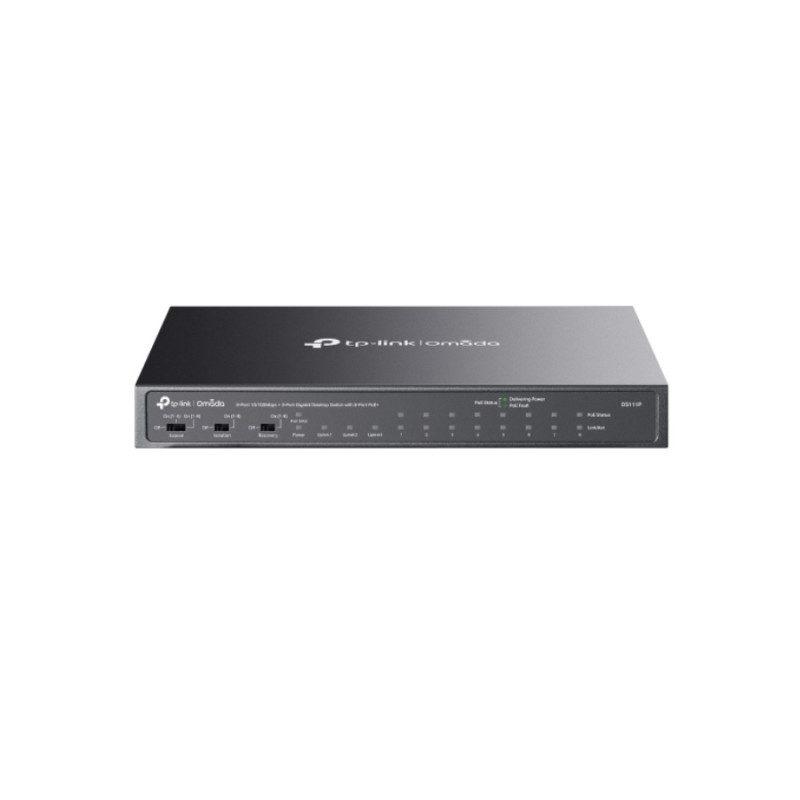 .8-портовый 10/100 Мбит/с POE+ коммутатор TP-LINK "DS111P", 8xPoE+ 2xGbE портов, бюджет 65 Вт, 1 Гбит/с SFP, автоматическое восстановление