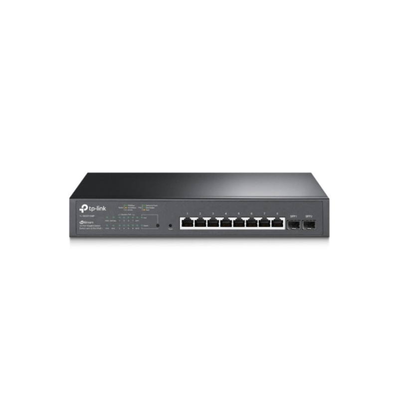 8-портовый гигабитный интеллектуальный PoE-коммутатор, TP-LINK "TL-SG2210MP", с 2 слотами SFP, стальной корпус, бюджетный вариант 150 Вт