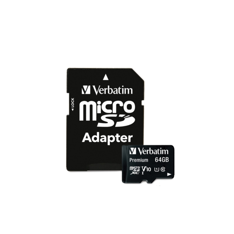64 ГБ MicroSD Verbatim Premium microSDXC, Class10 A1 UHS-I, SD-адаптер