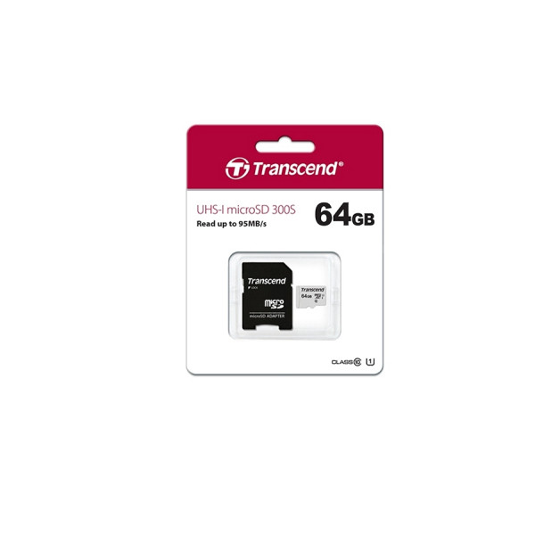Карта памяти MicroSD 64GB Transcend TS64GUSD300S+SD adapter