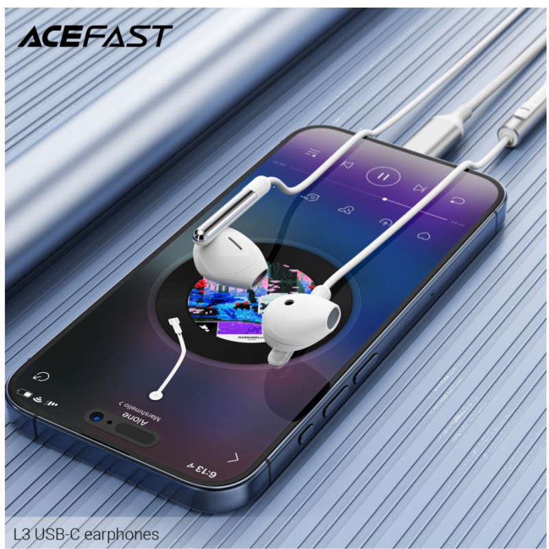 Наушники Acefast L3, USB-C wired earphones with mic, 1.2m, White