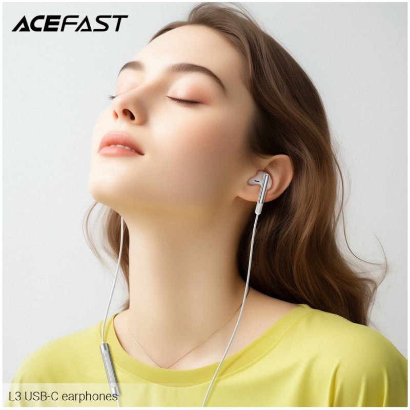 Наушники Acefast L3, USB-C wired earphones with mic, 1.2m, White
