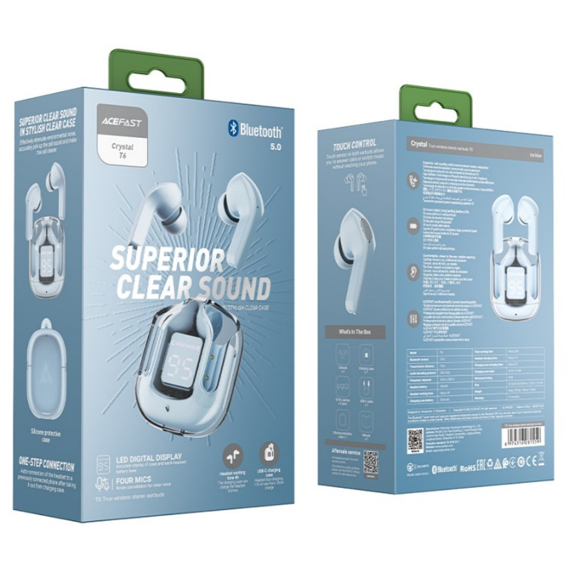 Наушники Acefast T6 Bluetooth 5.3, Ice Blue