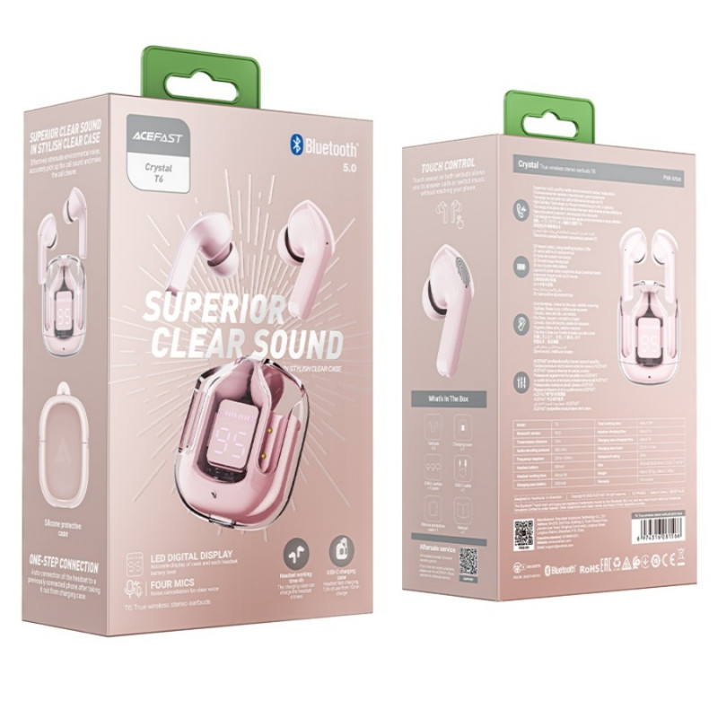 Casti Acefast T6 Bluetooth 5.3, Pink Lotus